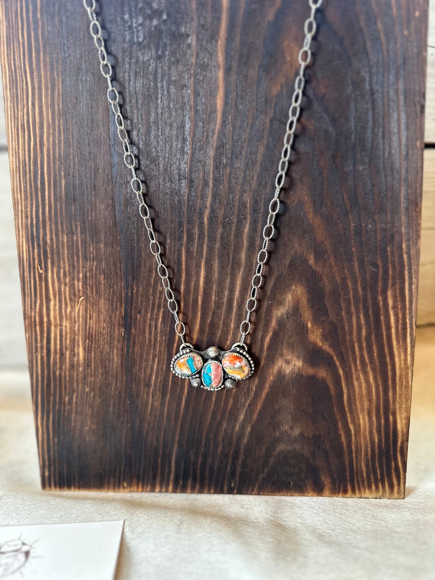 Spiny Oyster, Turquoise, and Cooper Necklace