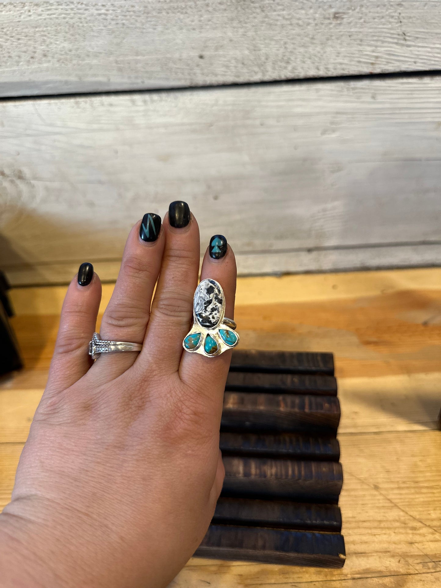 White buffalo and Turquoise adjustable ring