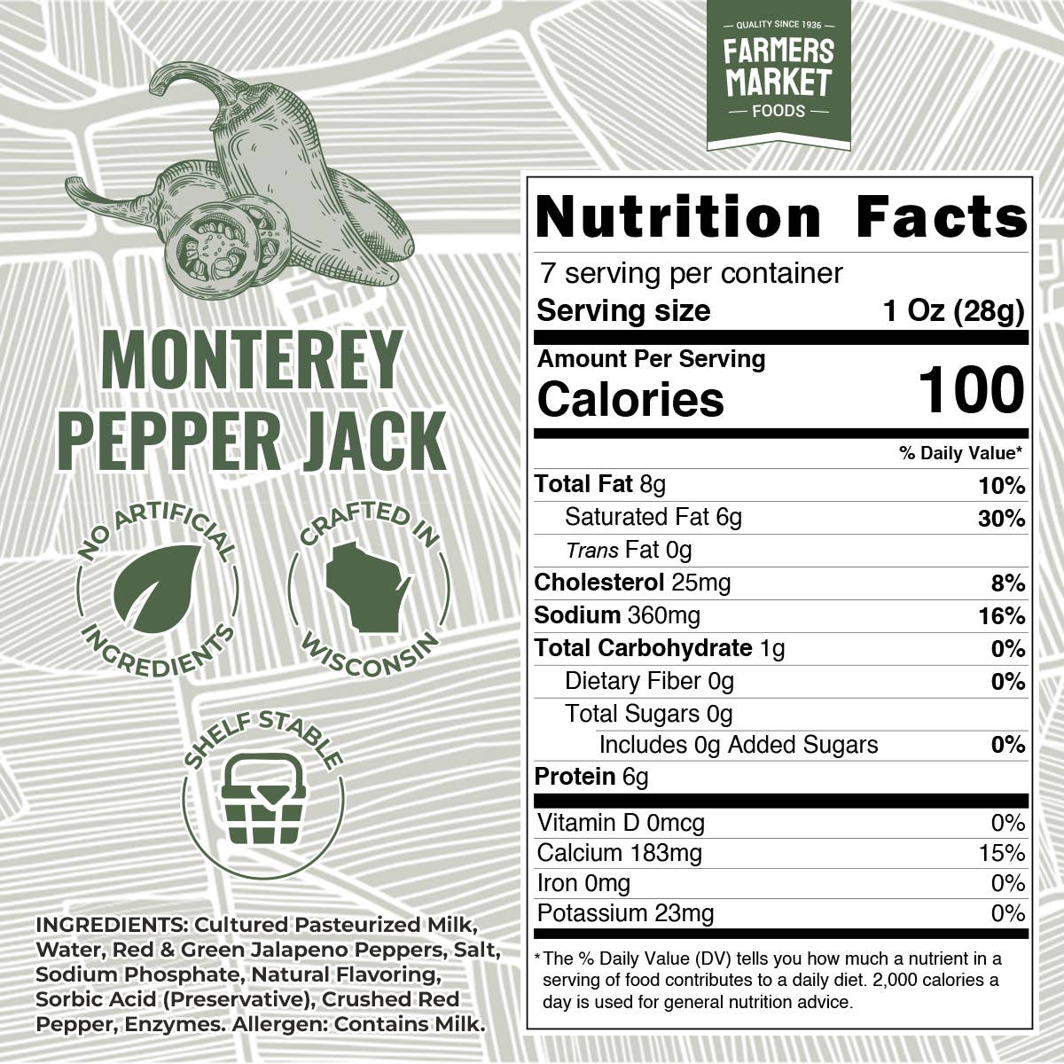 Monterey Pepper Jack Cheese 7oz (Shelf Stable)