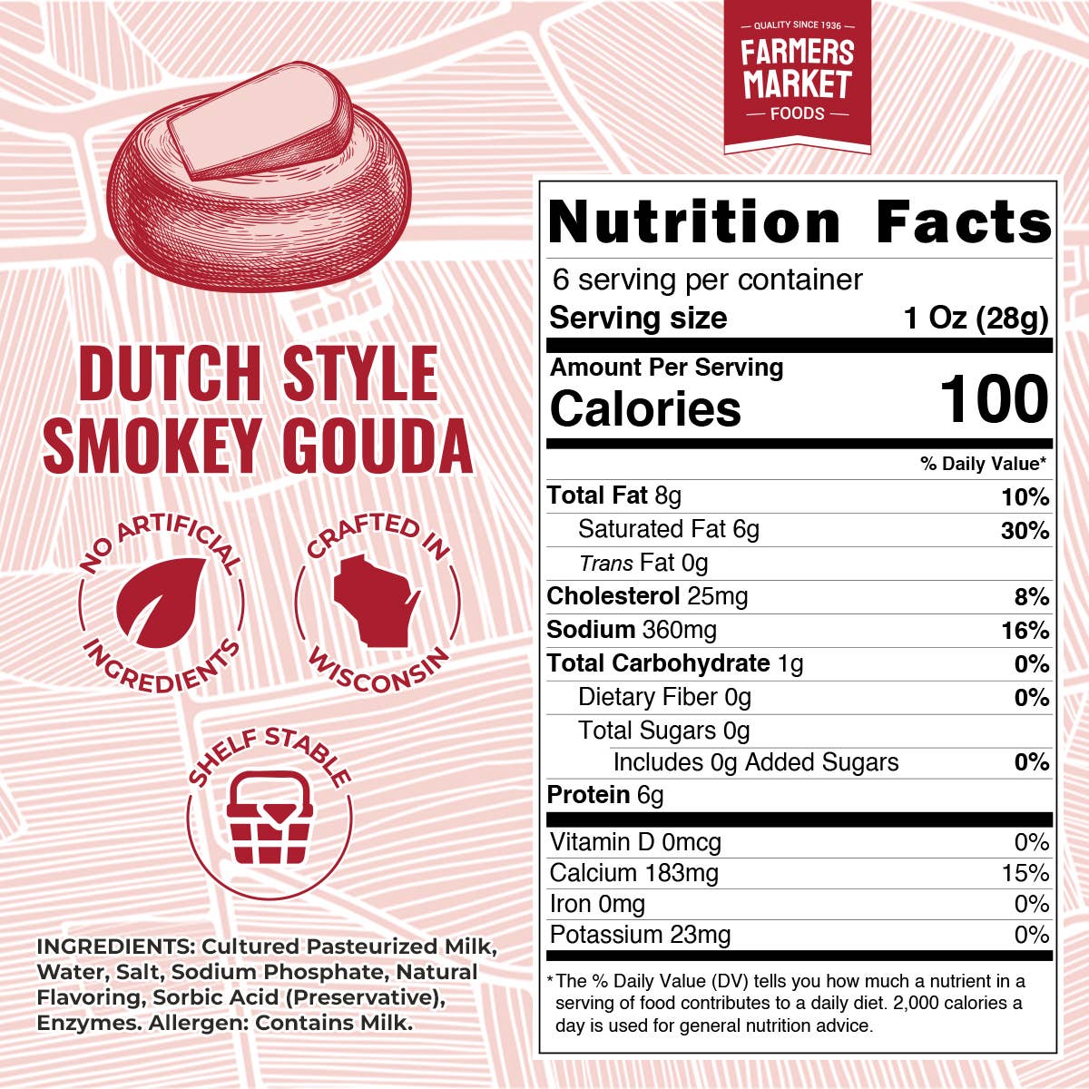 Dutch Style Smokey Gouda 6oz (Shelf Stable)