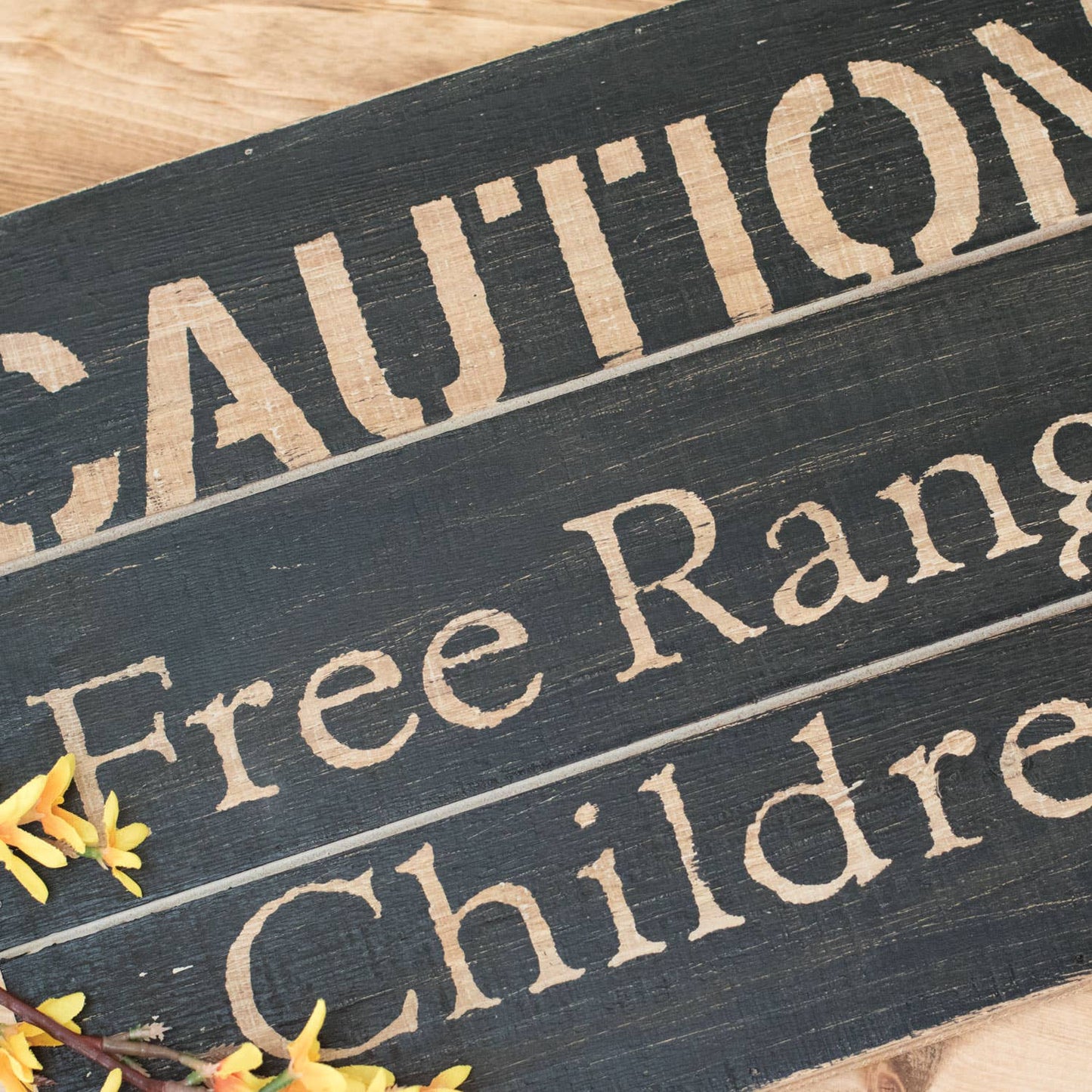 Rustic "Caution Free Range Children" Wood Wall Decor