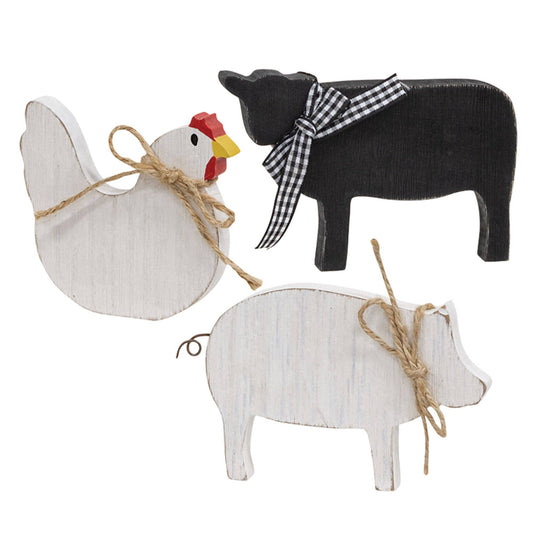 3/Set, Rustic Wood Farm Animal Sitters