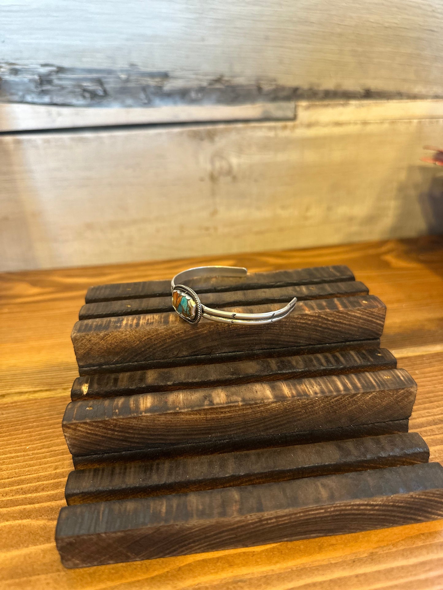 Spiny Oyster and Turquoise Stamped Cuff