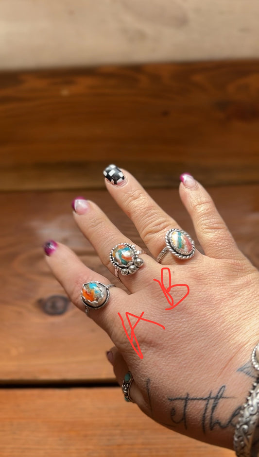 Adjustable Spiny Oyster, Turquoise, and Cooper Ring