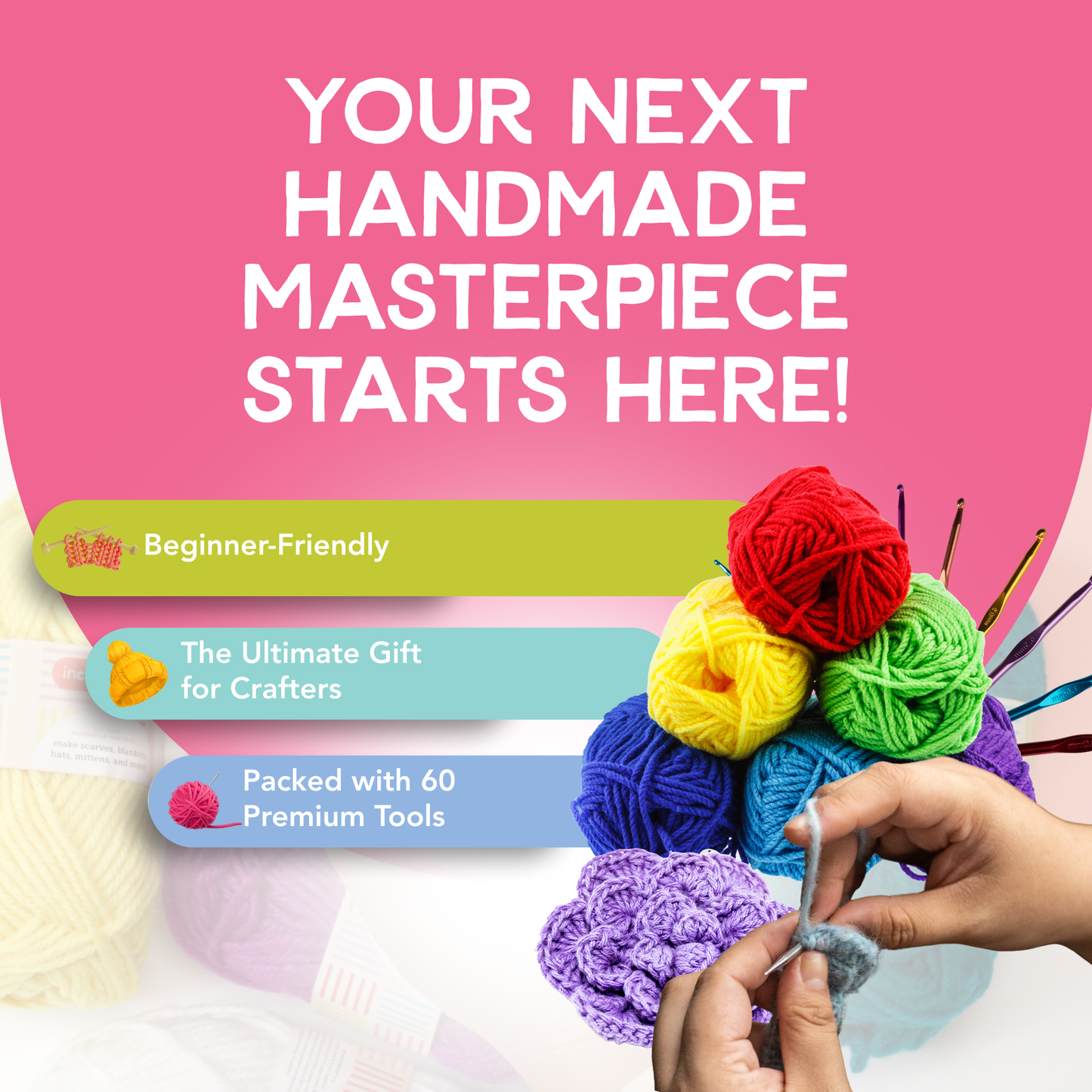 Incraftables 85pc Beginner Crochet Kit – Yarn, Hooks & Tote