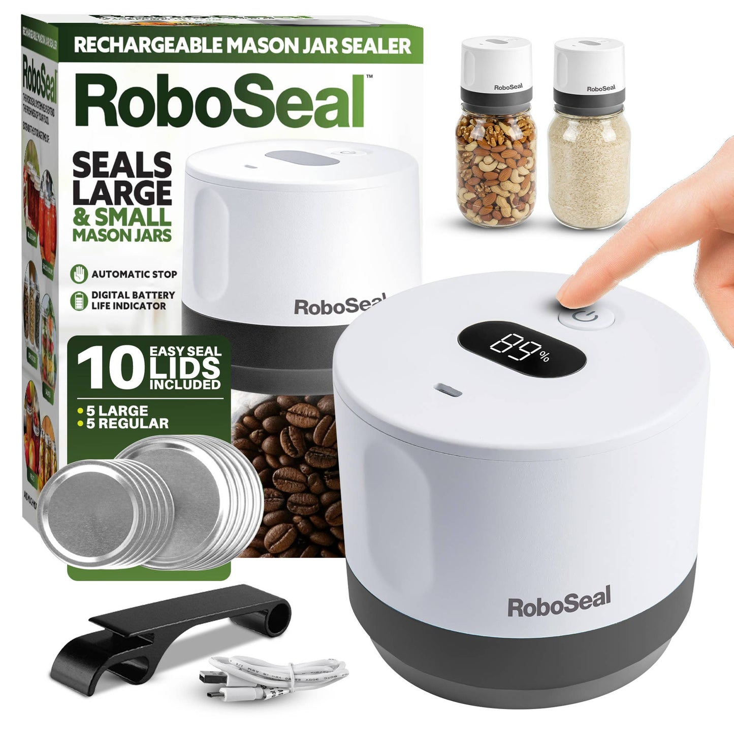 RoboSeal Rechargeable Mason Jar Vacuum Sealer Kit