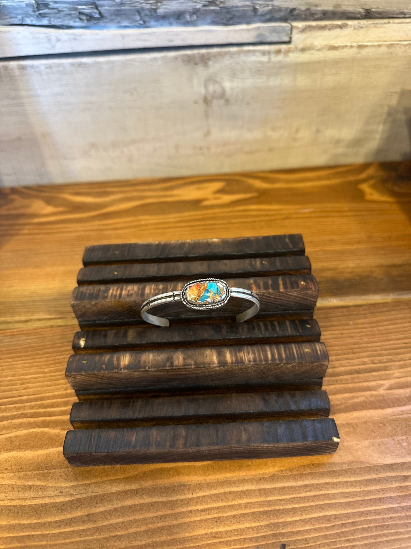 Spiny Oyster and Turquoise Stamped Cuff