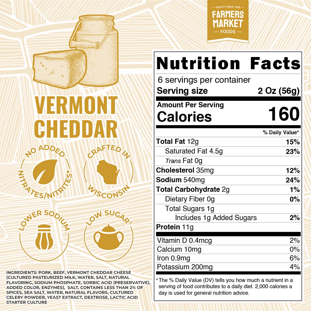 No Nitrate/Nitrite Vermont Cheddar Summer Sausage 12oz