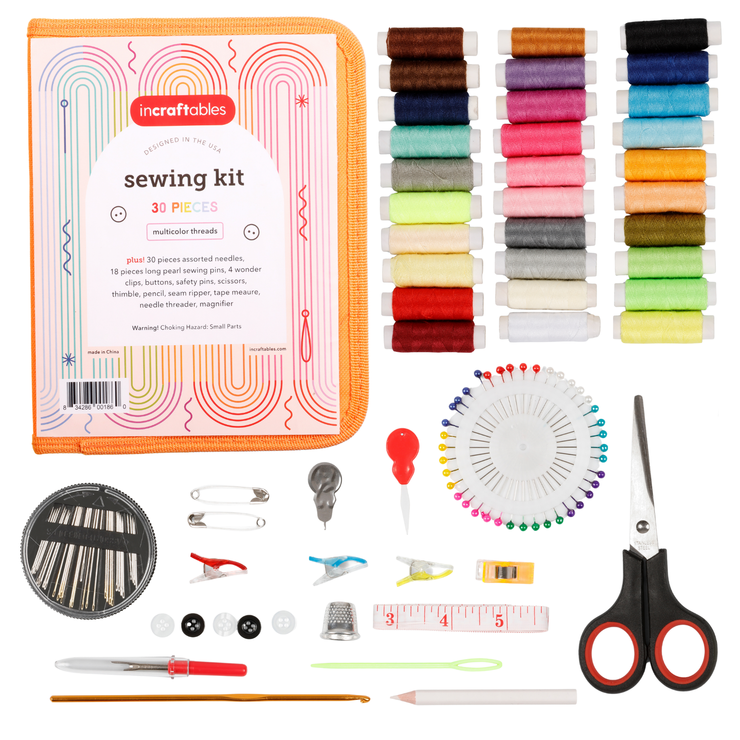 Incraftables 75+ Piece Sewing Kit with Scissors & Threads