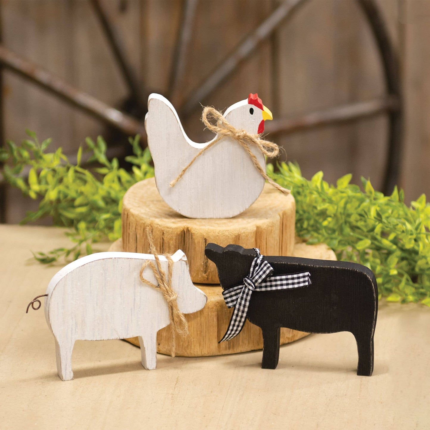 3/Set, Rustic Wood Farm Animal Sitters