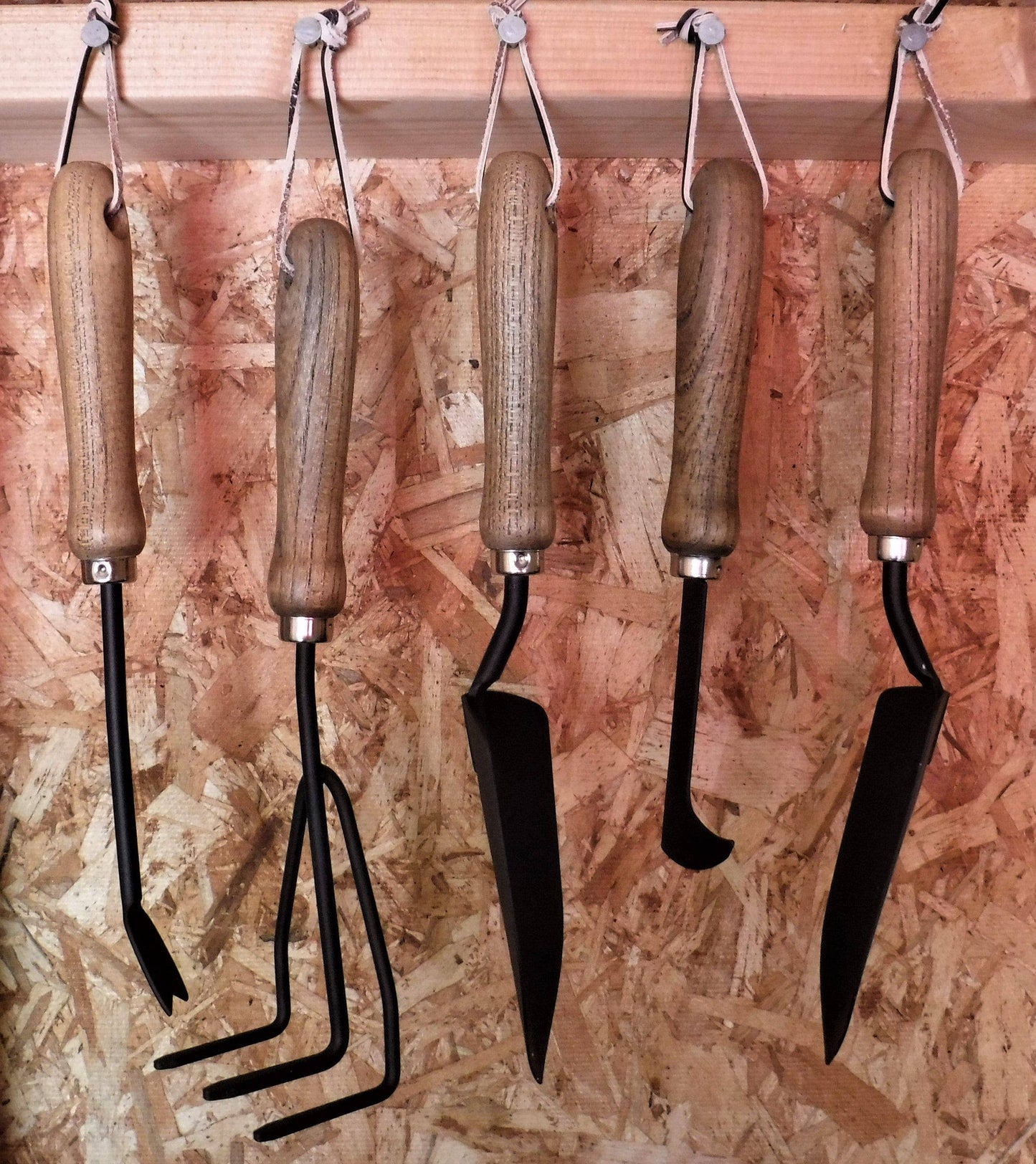 Garden Tools Set with Wooden Handles and Leather Hangs