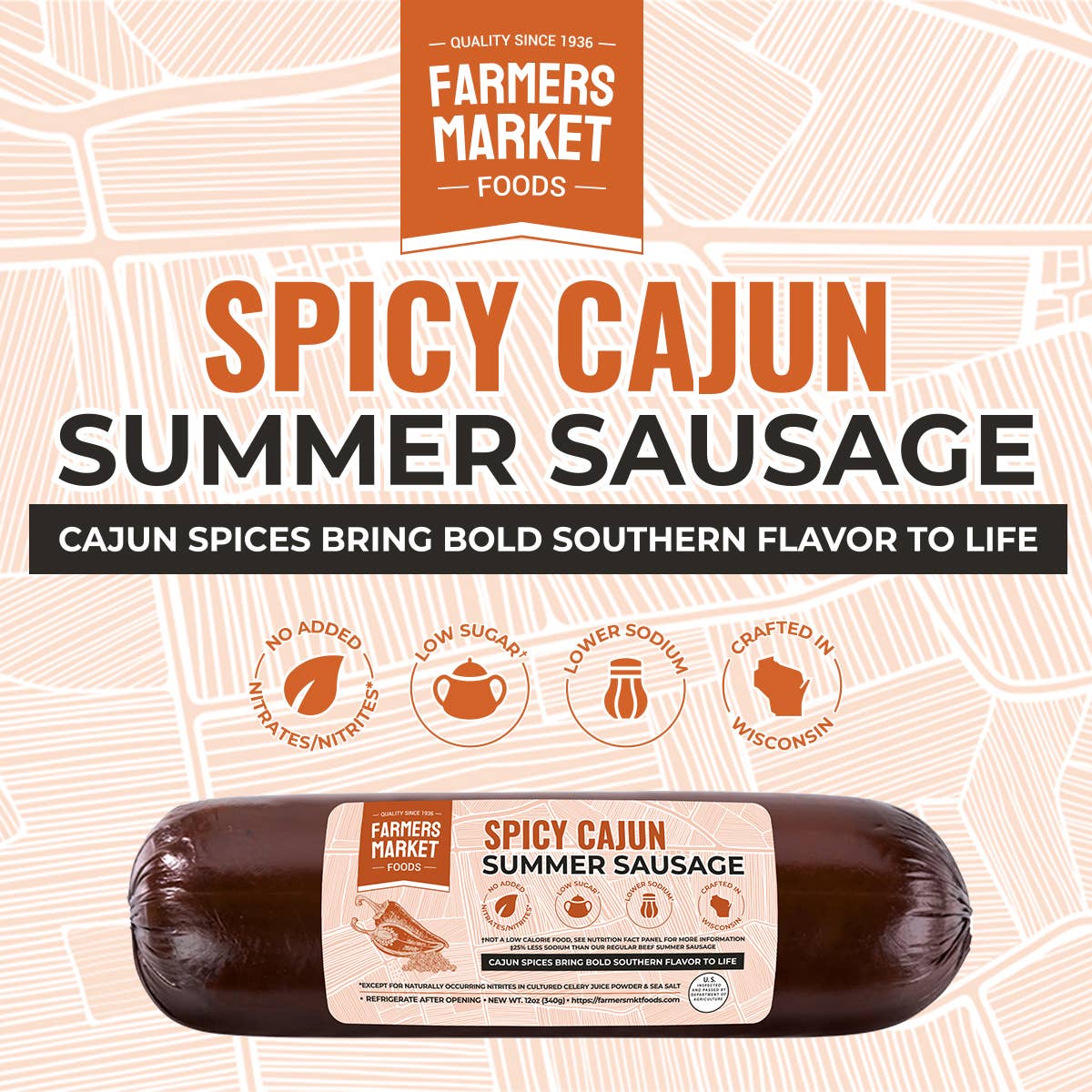No Nitrate/Nitrite Spicy Cajun Summer Sausage 12oz