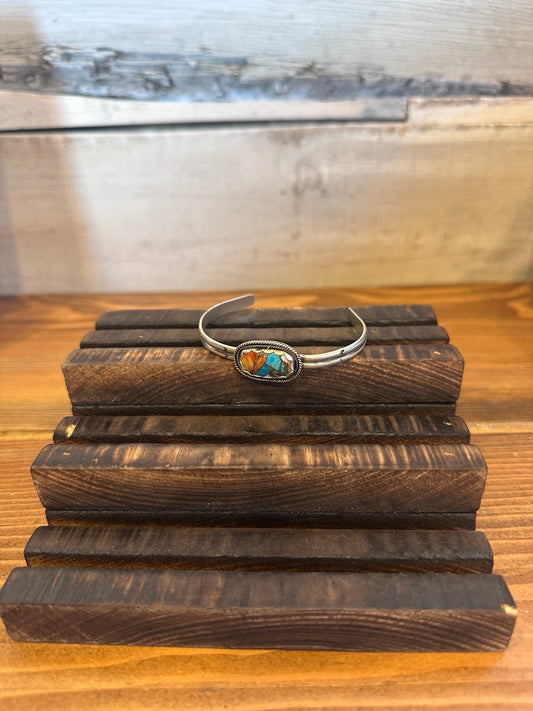 Spiny Oyster and Turquoise Stamped Cuff