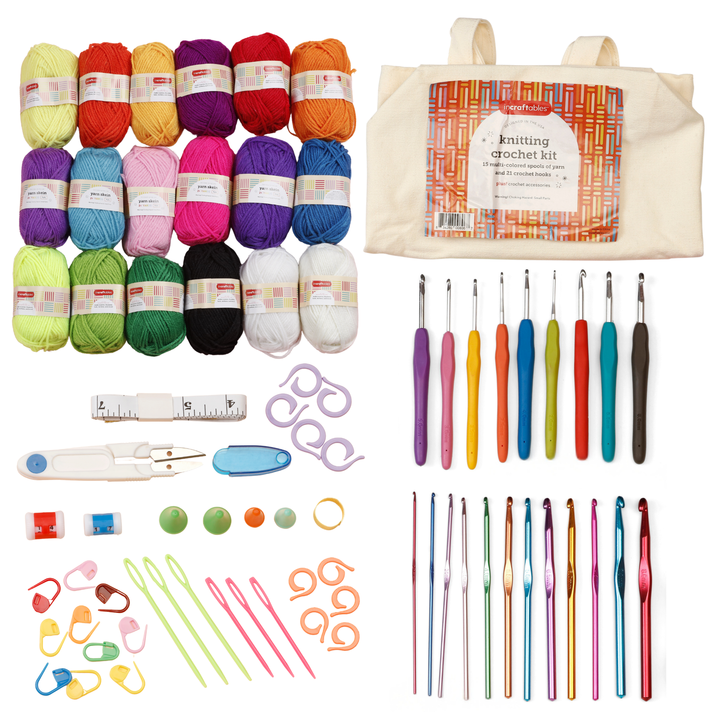 Incraftables 85pc Beginner Crochet Kit – Yarn, Hooks & Tote