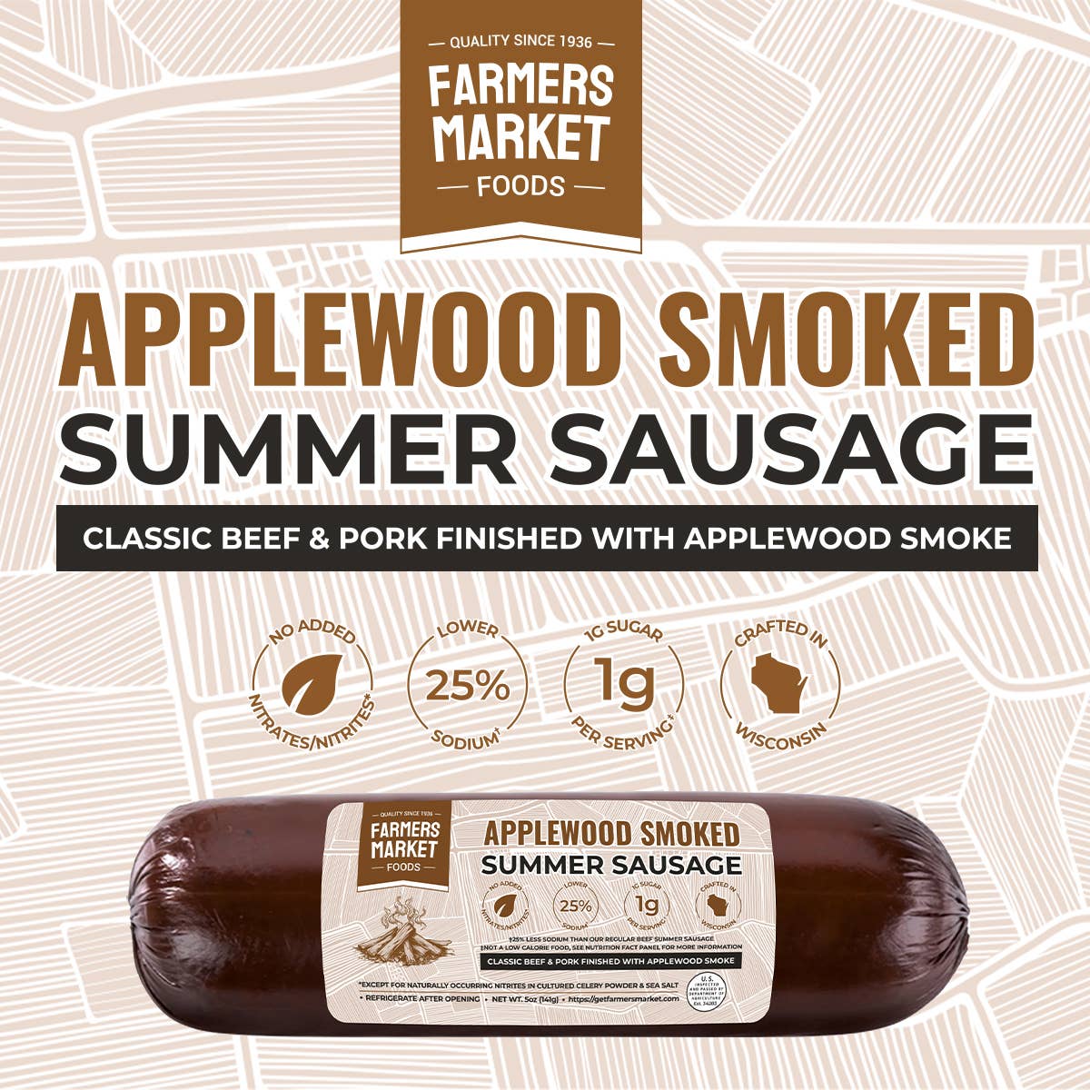 No Nitrate/Nitrite Applewood Smoked Summer Sausage 12oz
