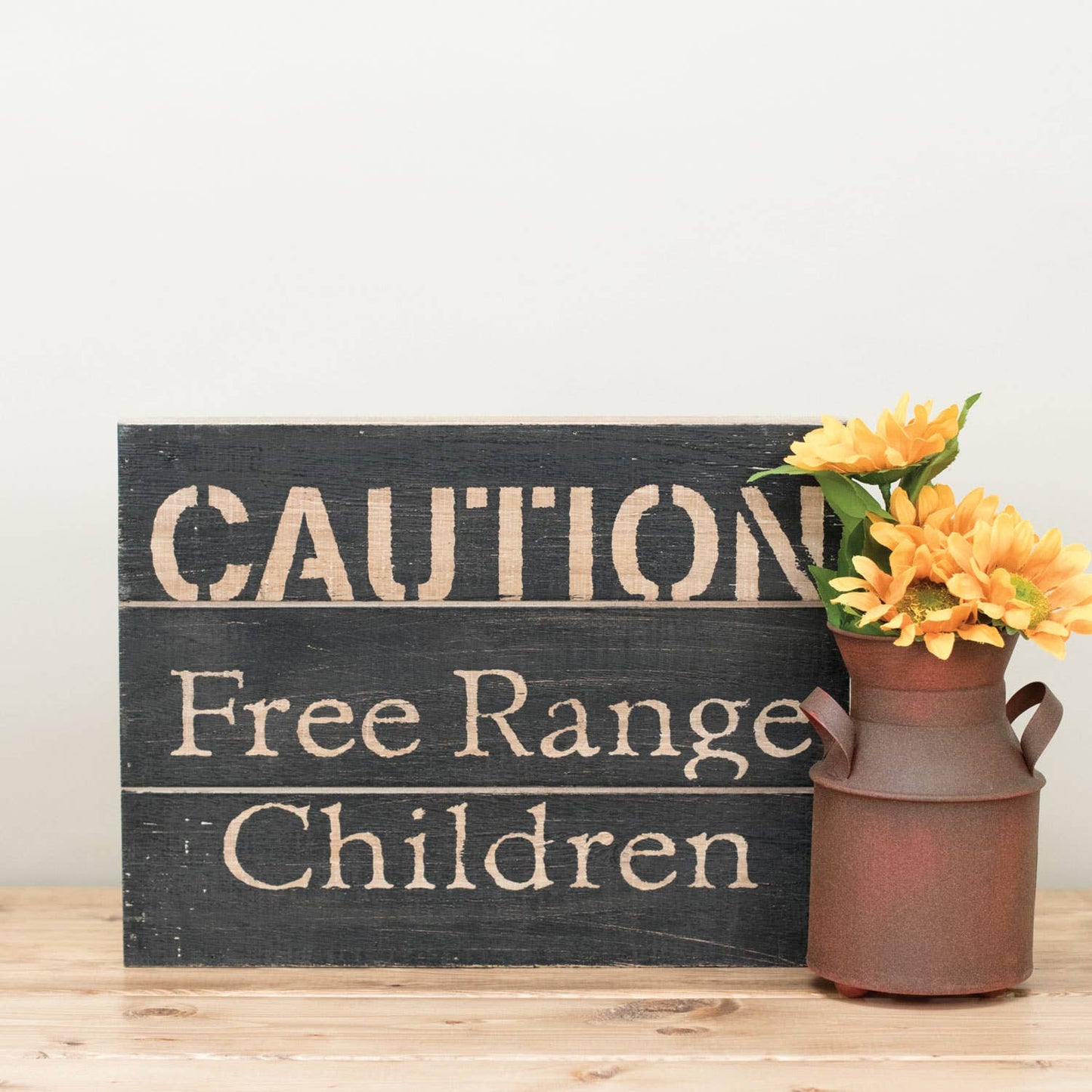 Rustic "Caution Free Range Children" Wood Wall Decor