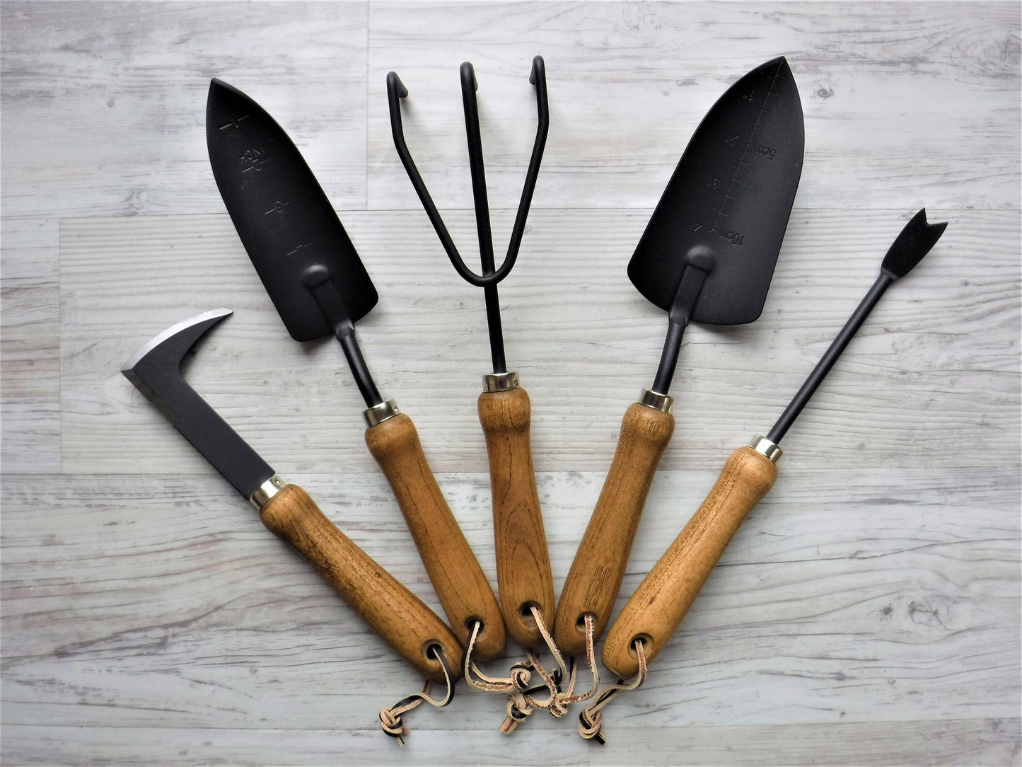 Garden Tools Set with Wooden Handles and Leather Hangs