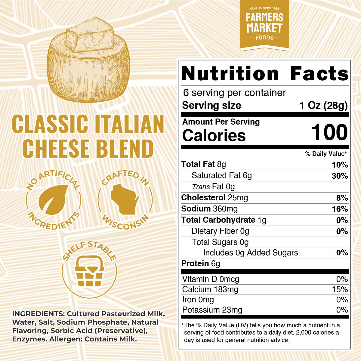 Classic Italian Cheese Blend 6oz (Shelf Stable)