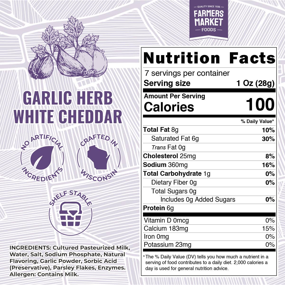Garlic Herb White Cheddar 7oz (Shelf Stable) (24ct)