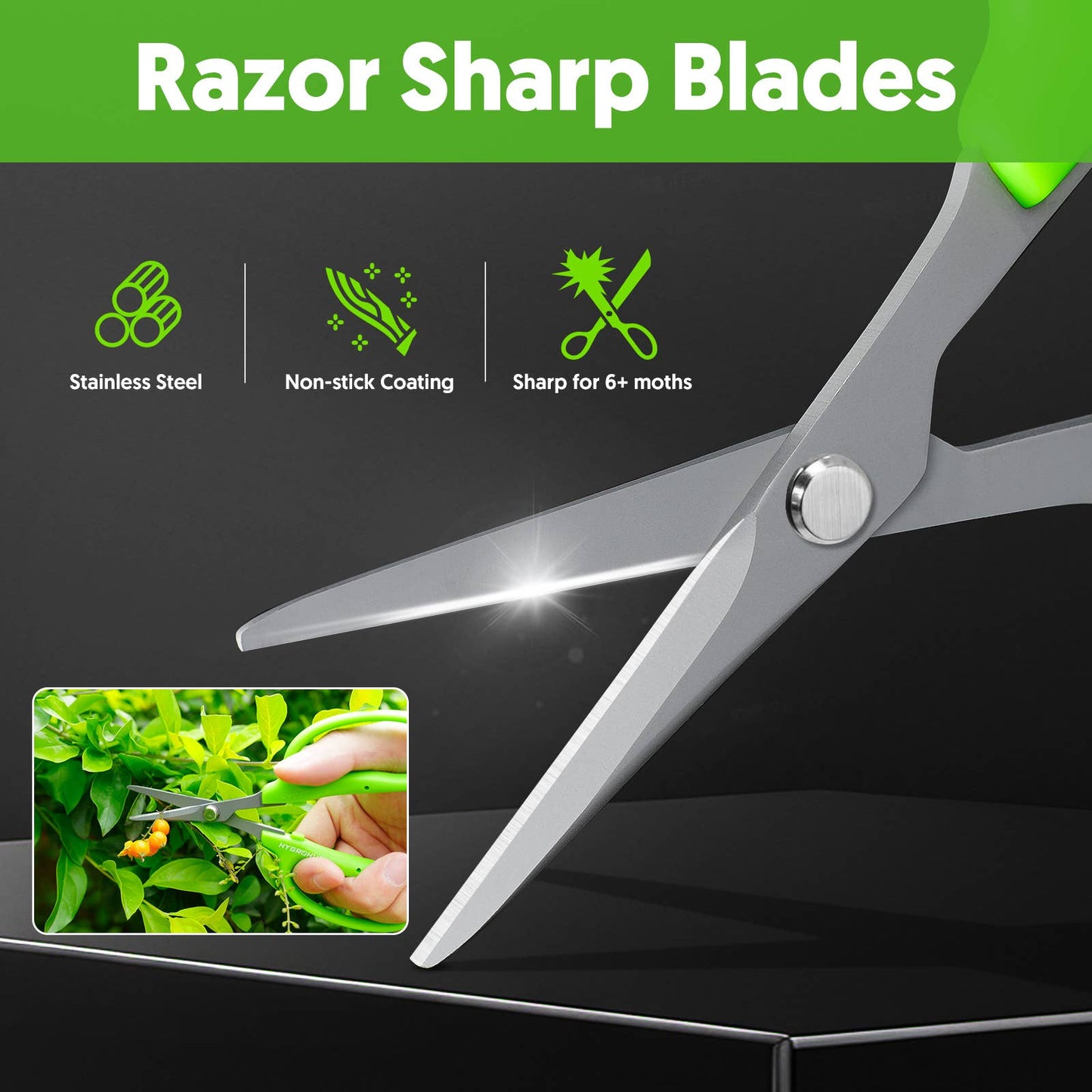 Garden Scissors Curved Non Stick Coated Blade Pruning Snips