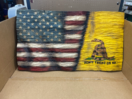 Wood Wavy Split Gadsden Flag